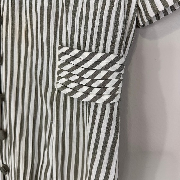 Miss Dorby Vintage Green White Striped Button Front Layered Dress Sz 12 - Picture 8 of 11
